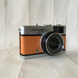【完動品】レトロなフィルムカメラ　オリンパスTRIP35 アプリコットオレンジの革 4枚目の画像
