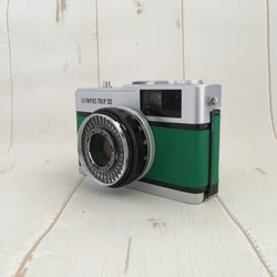 【完動品】レトロなフィルムカメラ オリンパスTRIP35　グリーンの本革にお色直し 5枚目の画像