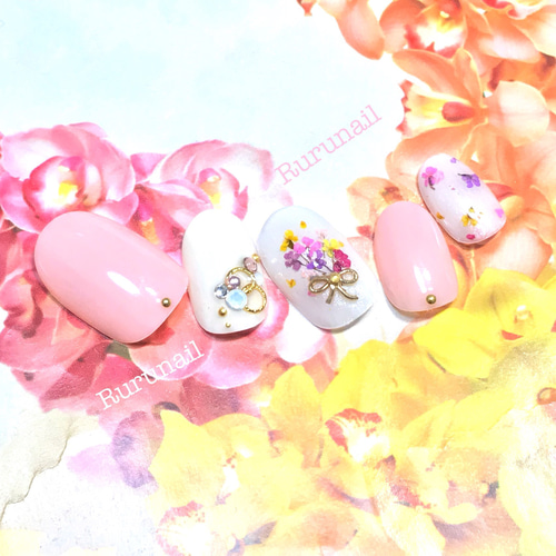 ネイルチップ/押し花/ブーケ/かわいい244 ネイルチップ（つけ爪） Ruru