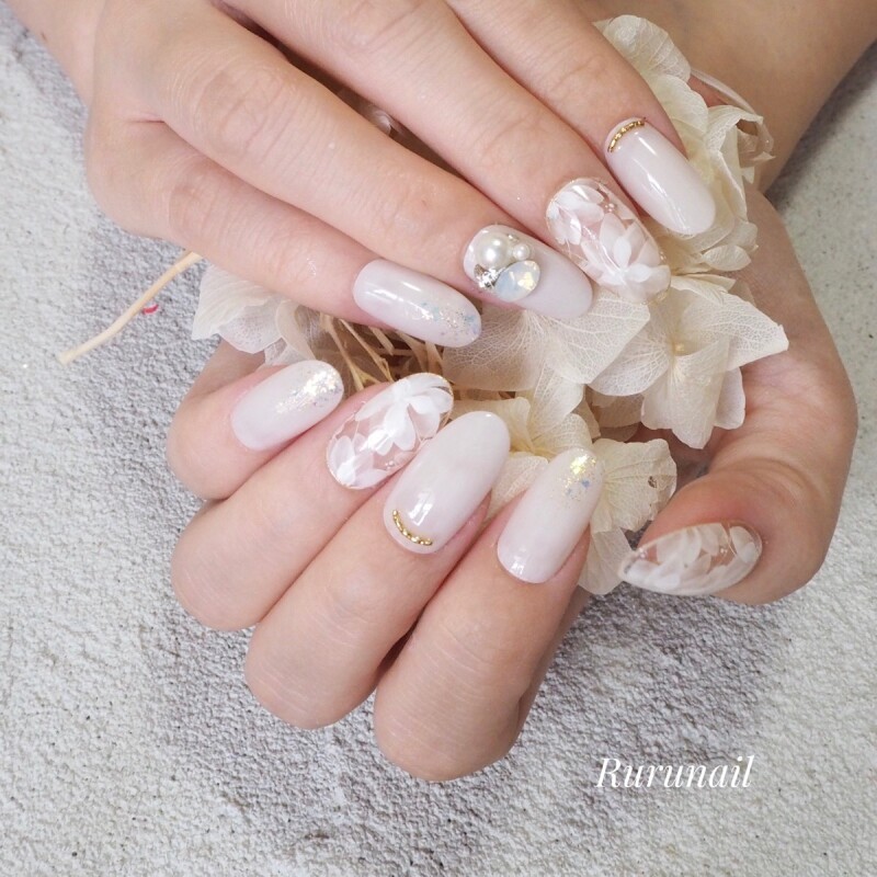 ネイルチップ/ブライダル/フラワー/ビジュー/466