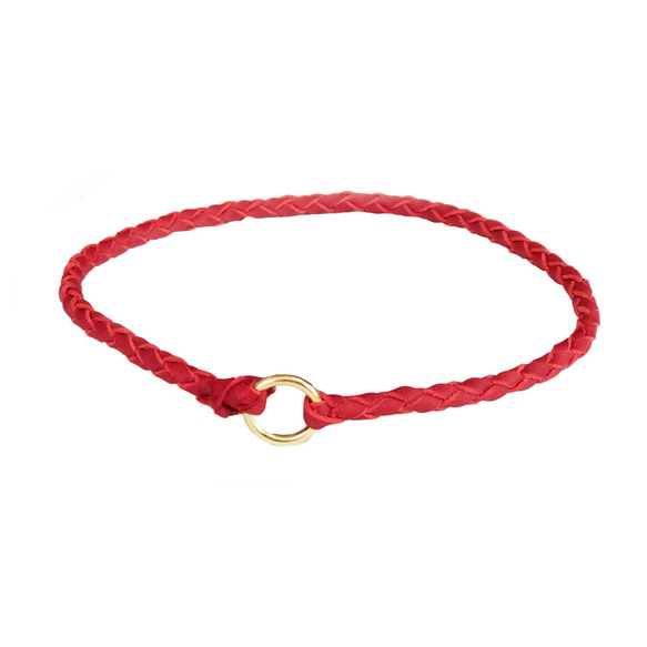 赤 レザー 編み込みリード バングル