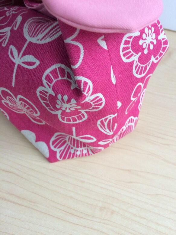 リボンお弁当袋 綿麻キャンバス花×ピンク 4枚目の画像