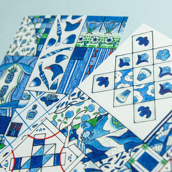 ポストカード「Blue Patchwork」2セット 3枚目の画像