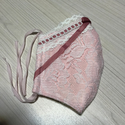 粉色 x 白色蕾絲和絲帶毛巾面膜 第5張的照片