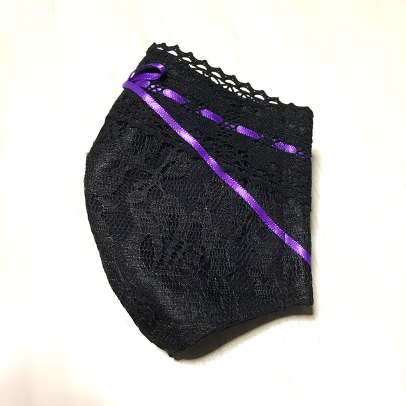 黑色 x 黑色紫色絲帶面膜 第2張的照片