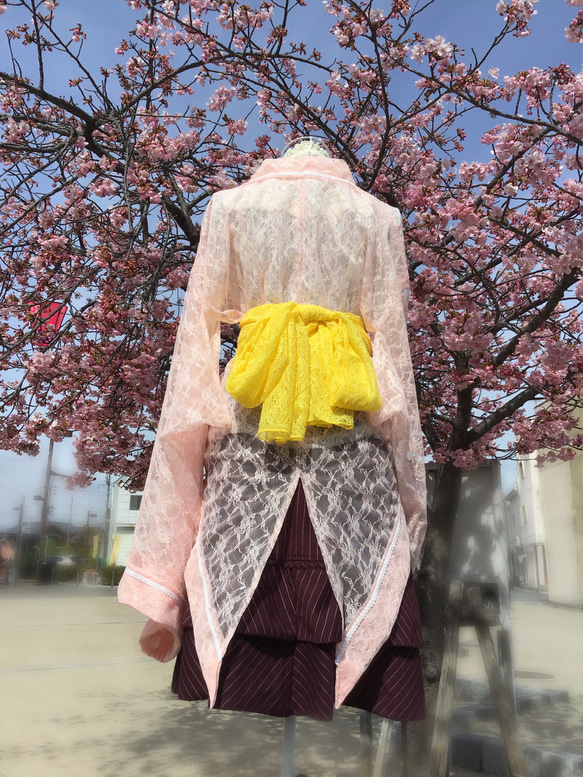 櫻花色蕾絲燕尾外罩 第4張的照片