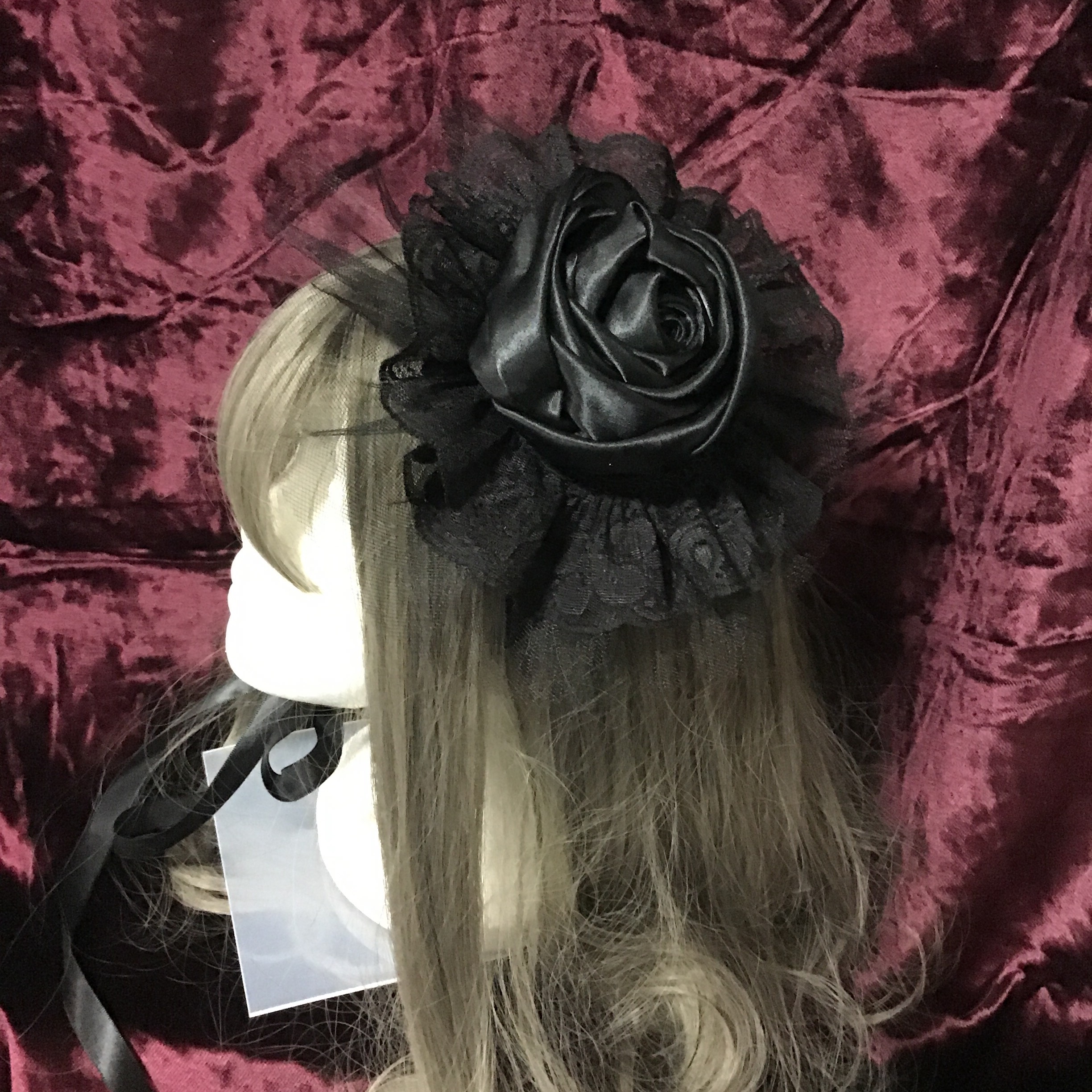antique beast ヘッドドレス　ダイヤ型　ローズ　巻きバラ　黒 黒猫ヘッドドレス - Antique beasT