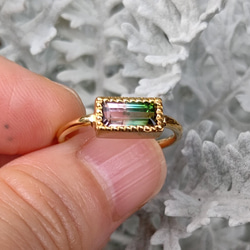 バイカラートルマリン1.08ct  バゲットカット　green&pink　シルバーSV925リング 1枚目の画像