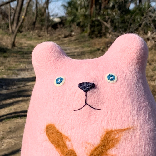 くま・羊毛フェルトのぬいぐるみ《スック君》大サイズ・ピンク色