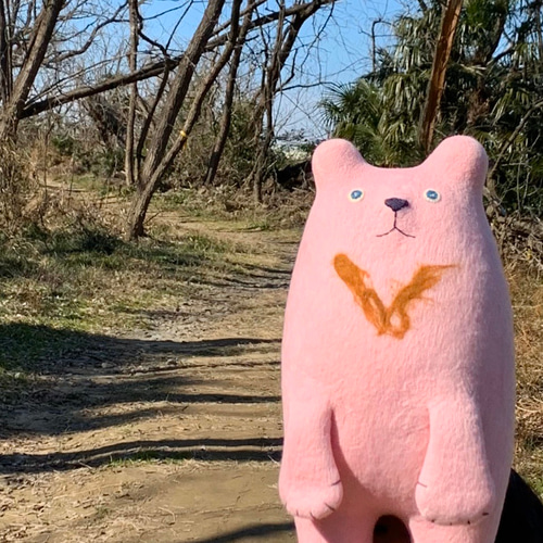 くま・羊毛フェルトのぬいぐるみ《スック君》大サイズ・ピンク色