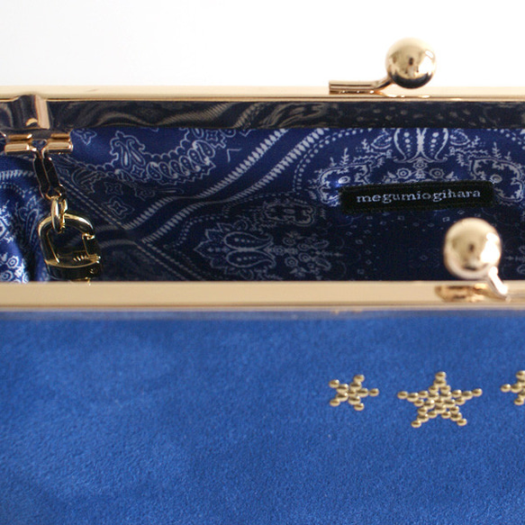 Royal Blueスエード調ショルダーバッグ大（ゴールド） -Handmade- 2枚目の画像