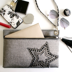 ☆シルバー星パッチクラッチバッグ／ショルダーバッグ クラッチバッグ