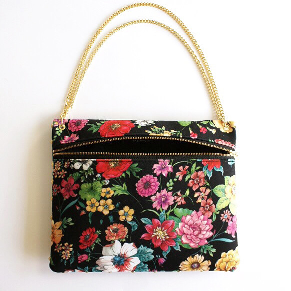 スタッズ付き3way花柄サコッシュ：retro black／オリジナル生地使用  