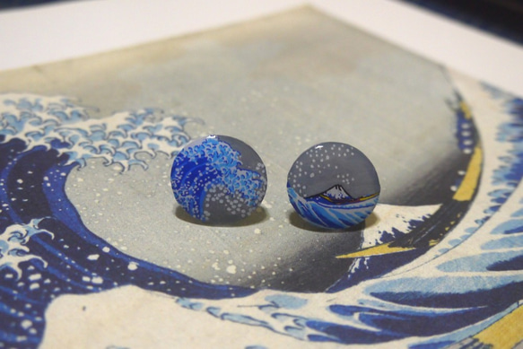 貼耳式耳環_神奈川沖浪裏 Under the Wave off Kanagawa earrings 第3張的照片