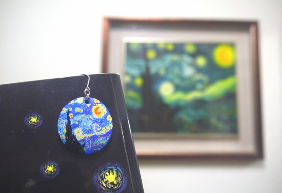 名畫系列_梵谷 星夜 耳環 Van Gogh’s The Starry Night earring 第4張的照片