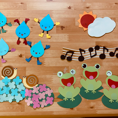 壁面飾り【愉快な仲間たち】6月 梅雨 かえる カタツムリ あじさい 切り