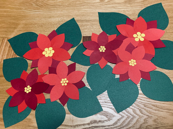 【購入不可】クリスマス壁面　ポインセチア等 壁面飾り【ポインセチア】12月 クリスマス 切り絵 とことこ♪ 通販
