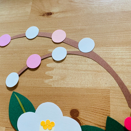 小さな壁面飾り【雪うさぎ】1月 2月 南天 椿 ならせ餅 切り絵 とことこ