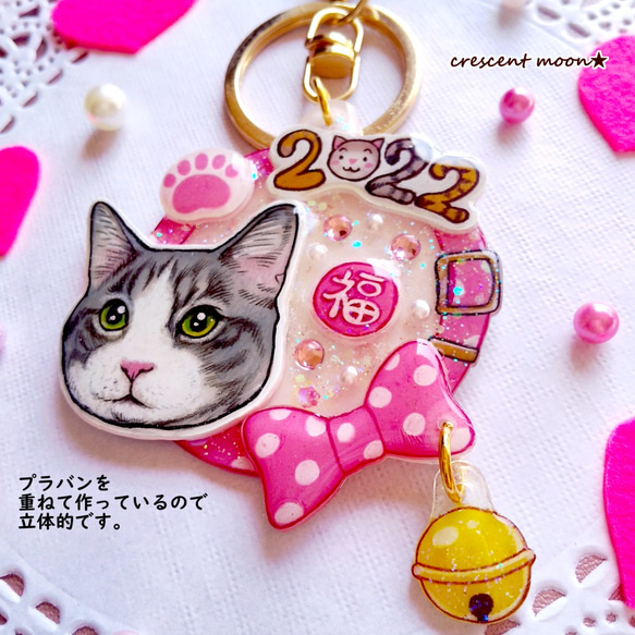 【2022は猫が主役！】うちの子♥️バッグチャームorキーホルダーor根付ストラップ／ピンク 2枚目の画像