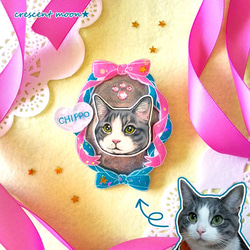 【リボンデザイン】うちの子♥ブローチお作りします【ピンク・水色】色鉛筆／愛犬／愛猫【定形外郵便で送料無料♪】 2枚目の画像