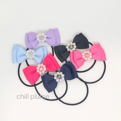 オーガンジーリボン♡ツイン♡シェル♡ヘアゴム オーガンジーリボン＆パール2個セットヘアゴム | SUKHI by hapyject