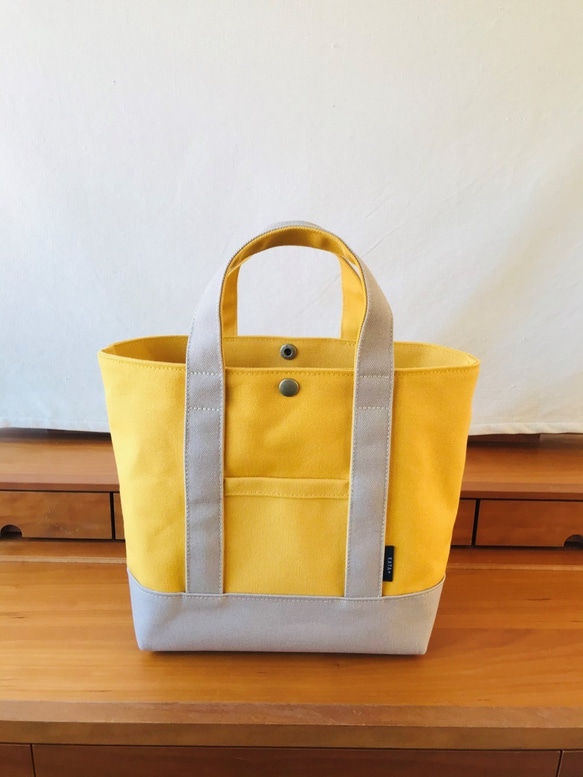 帆布トートバック Mサイズ マスタード×ベージュ トートバッグ