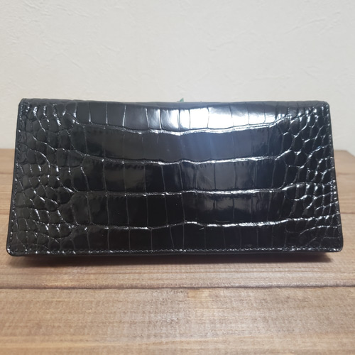 ワニ革 レディース・メンズ財布 二つ折り財布 ブラック ‼在庫限り閉店  
