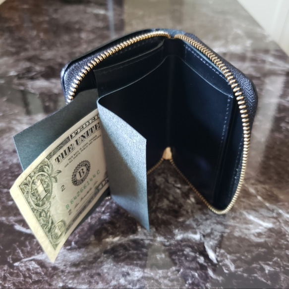 ワニ革 　レディース・メンズ　大容量のミニ財布 　コンパクト　オールインワン財布　キャッシュレス　ペールラベンダー 9枚目の画像