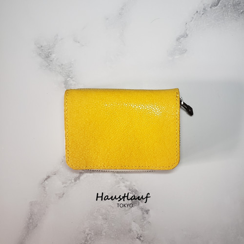 泳ぐ宝石　エイ革 ガルーシャ　レディース・メンズ　ミニ財布 　イエロー 泳ぐ宝石エイ革 ガルーシャレディース・メンズミニ財布 イエロー