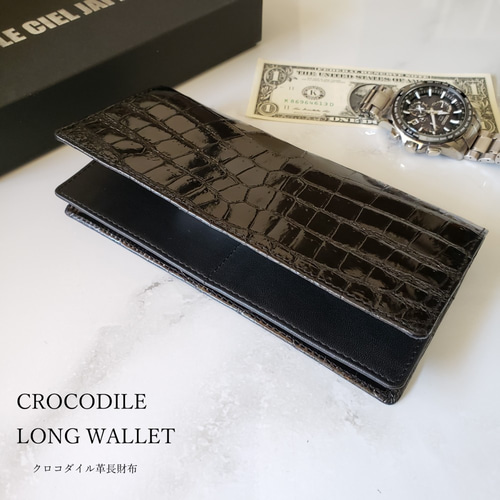 クロコダイル革 レディース・メンズ財布 二つ折り財布 ブラック