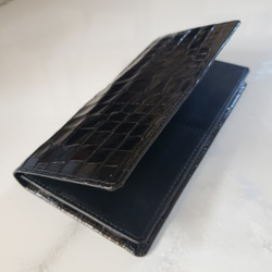 クロコダイル革 レディース・メンズ財布 二つ折り財布　ブラック　内部革ブラック　 4枚目の画像