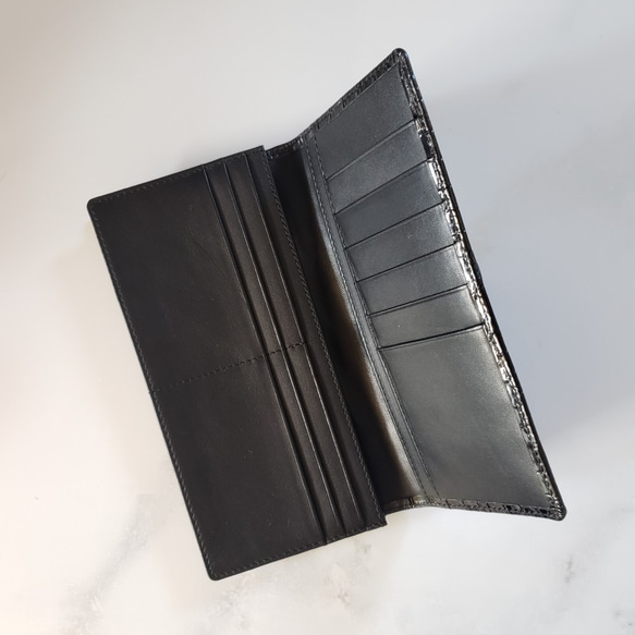 クロコダイル革 レディース・メンズ財布 二つ折り財布　ブラック　内部革ブラック　 5枚目の画像