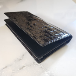 クロコダイル革 レディース・メンズ財布 二つ折り財布　ブラック　内部革ブラック　 6枚目の画像