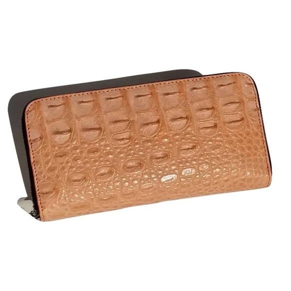 シャムクロコ（クロコダイル革）レディース・メンズ財布 ラウンドファスナー　サーモンピンク 6枚目の画像