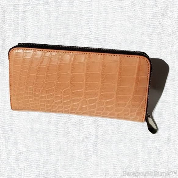 シャムクロコ（クロコダイル革）レディース・メンズ財布 ラウンドファスナー　サーモンピンク 7枚目の画像