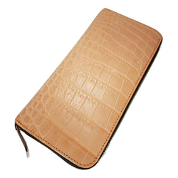 シャムクロコ（クロコダイル革）レディース・メンズ財布 ラウンドファスナー　サーモンピンク 3枚目の画像