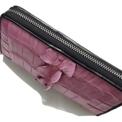 シャムクロコ（クロコダイル革）レディース・メンズ財布 ラウンドファスナー　チェリーピンク 3枚目の画像