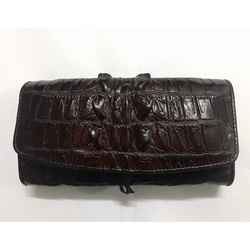 シャムクロコ（クロコダイル革）レディース・メンズ財布 　三つ折り　ダークブラウン 1枚目の画像