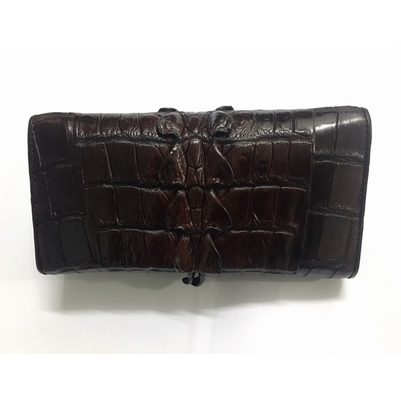 シャムクロコ（クロコダイル革）レディース・メンズ財布 　三つ折り　ダークブラウン 2枚目の画像