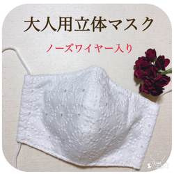 【送料無料】ꕤ*.ﾟ‥ハンドメイド立体マスク大人用【刺繍レース、ノーズワイヤー入り】 1枚目の画像