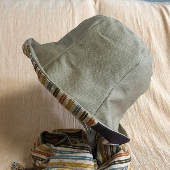遠州綿紬のリバーシブルクロッシェ　黄葉×ベージュ 5枚目の画像