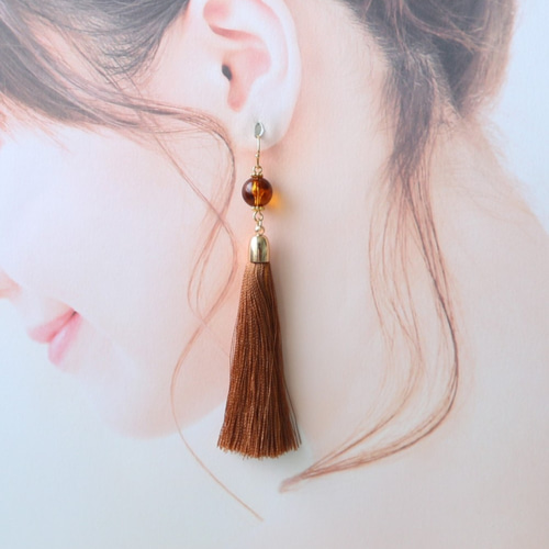 ドイツ製アクリル10（べっ甲）とタッセル（7色×4サイズ）♡ピアス