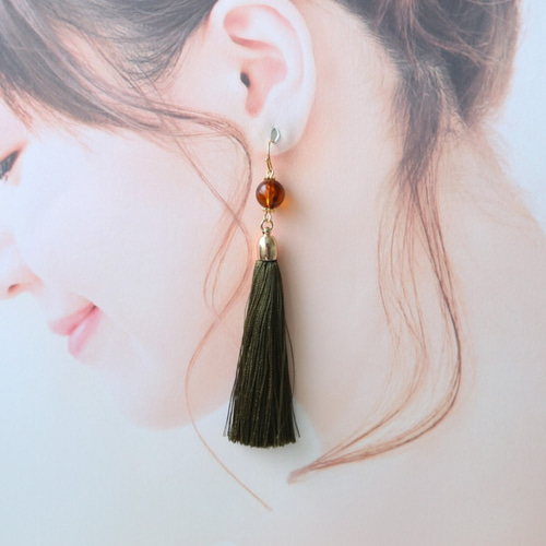 ドイツ製アクリル10（べっ甲）とタッセル（7色×4サイズ）♡ピアス