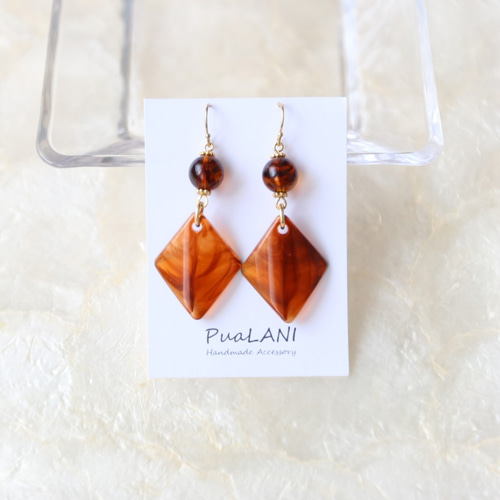 鼈甲イヤリング 鼈甲ピアスk18 ドイツ製ラウンド（べっ甲）とひし形