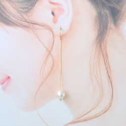 コットンパール10（ホワイト）♡華奢なロングチェーン♡ピアス・イヤリング♪～６サイズセレクト♪【K18・K14GF】 1枚目の画像