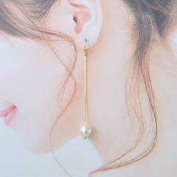 コットンパール10（ホワイト）♡華奢なロングチェーン♡ピアス・イヤリング♪～６サイズセレクト♪【K18・K14GF】 2枚目の画像