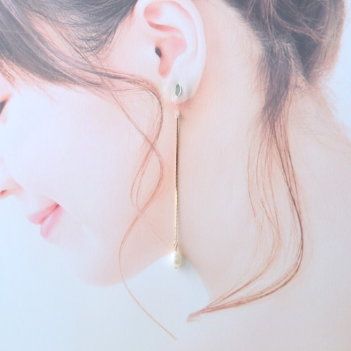 淡水パール（しずく）♡華奢なロングチェーン♡ピアス
