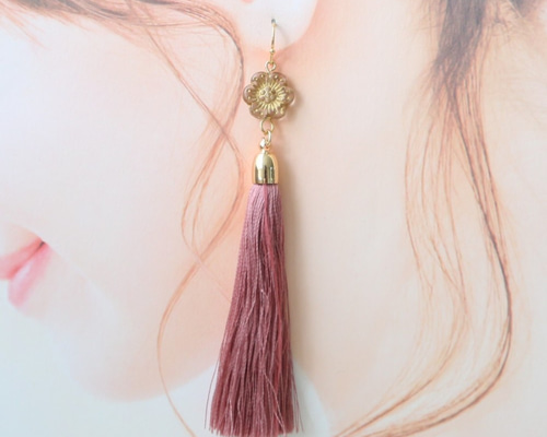 チェコフラワー（クリスタルゴールド）とタッセル（ボルドー×4サイズ  