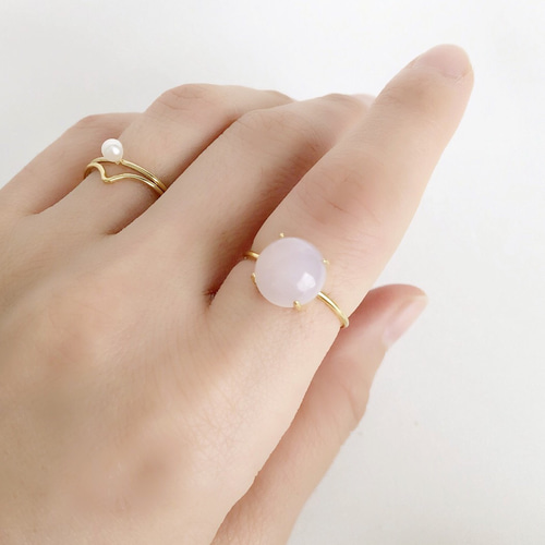 桜色の天然石 ピンクカルセドニー リング 指輪・リング flower