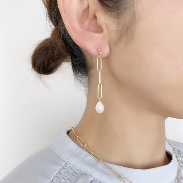 バロックパール×チェーン ピアス/イヤリング ピアス（その他